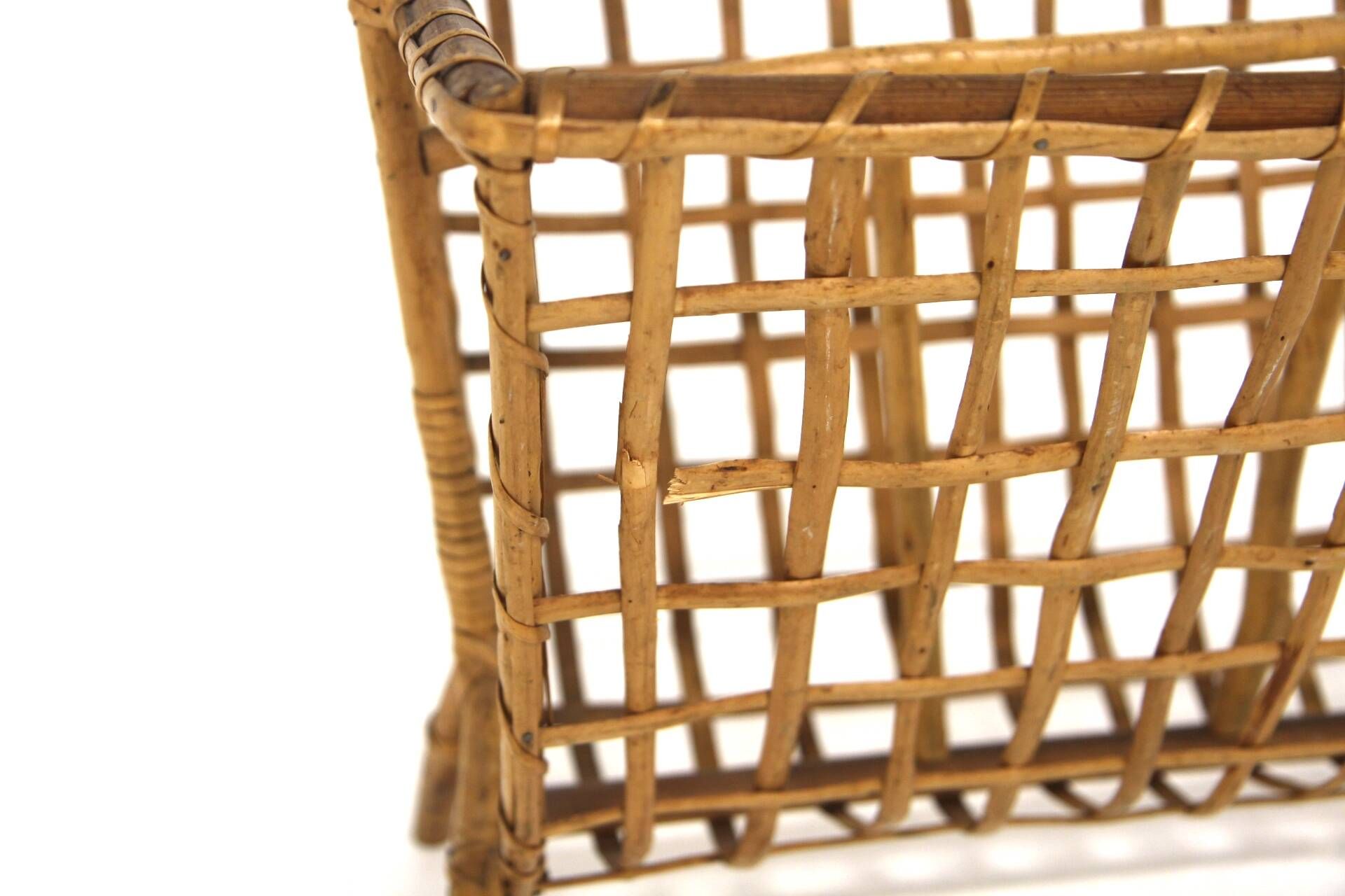 Scandinavian rattan magazine rack, Sweden, 1950