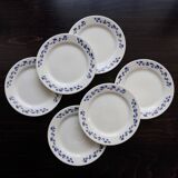 6 assiettes à dessert vintage – faïence Oxford – Blanc & bleu