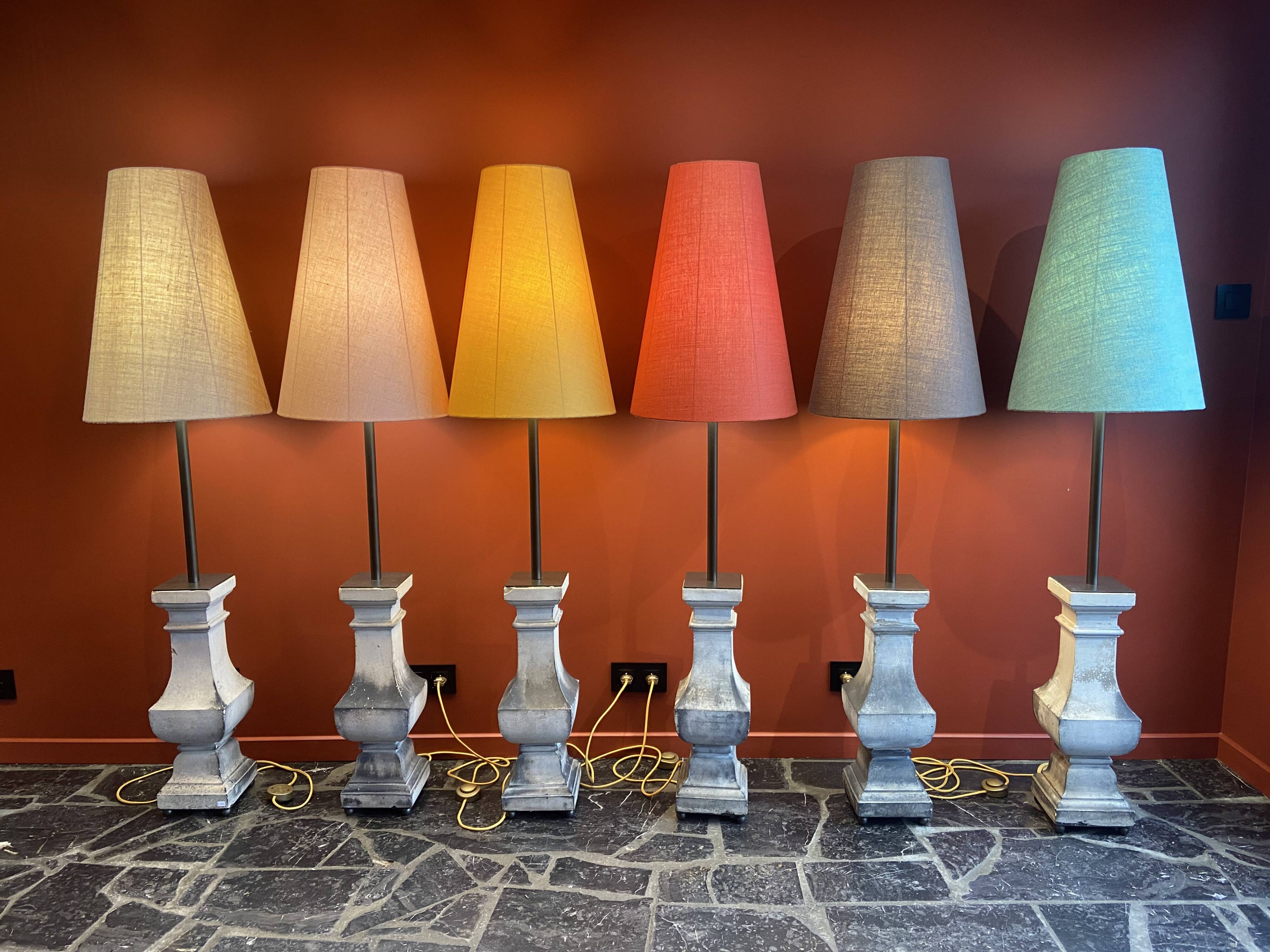 "Balustrade" lamp in terracotta, Ashoka silk shade, pistachio green.