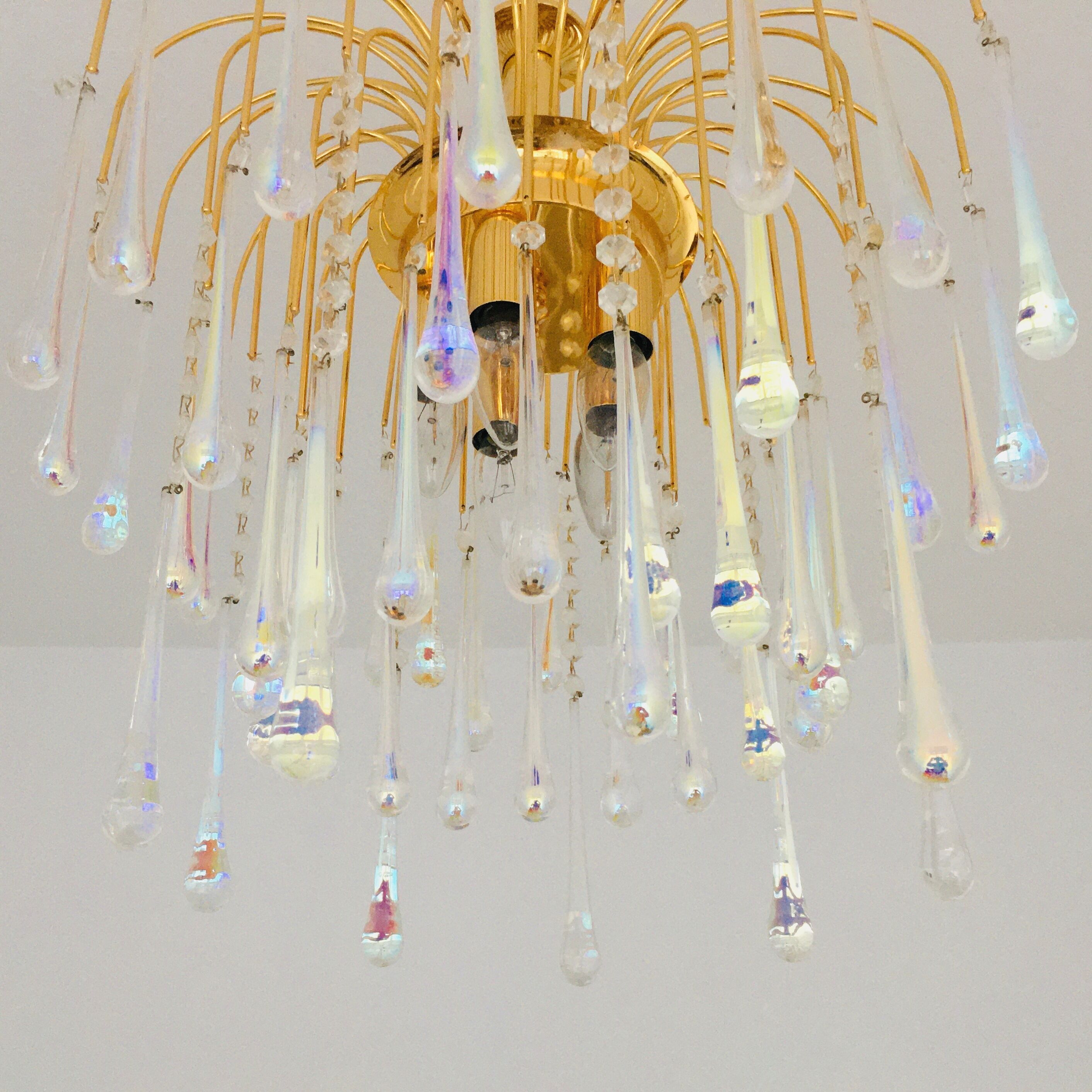 Murano glass & brass teardrop waterfall chandelier/ceiling lamp, italy