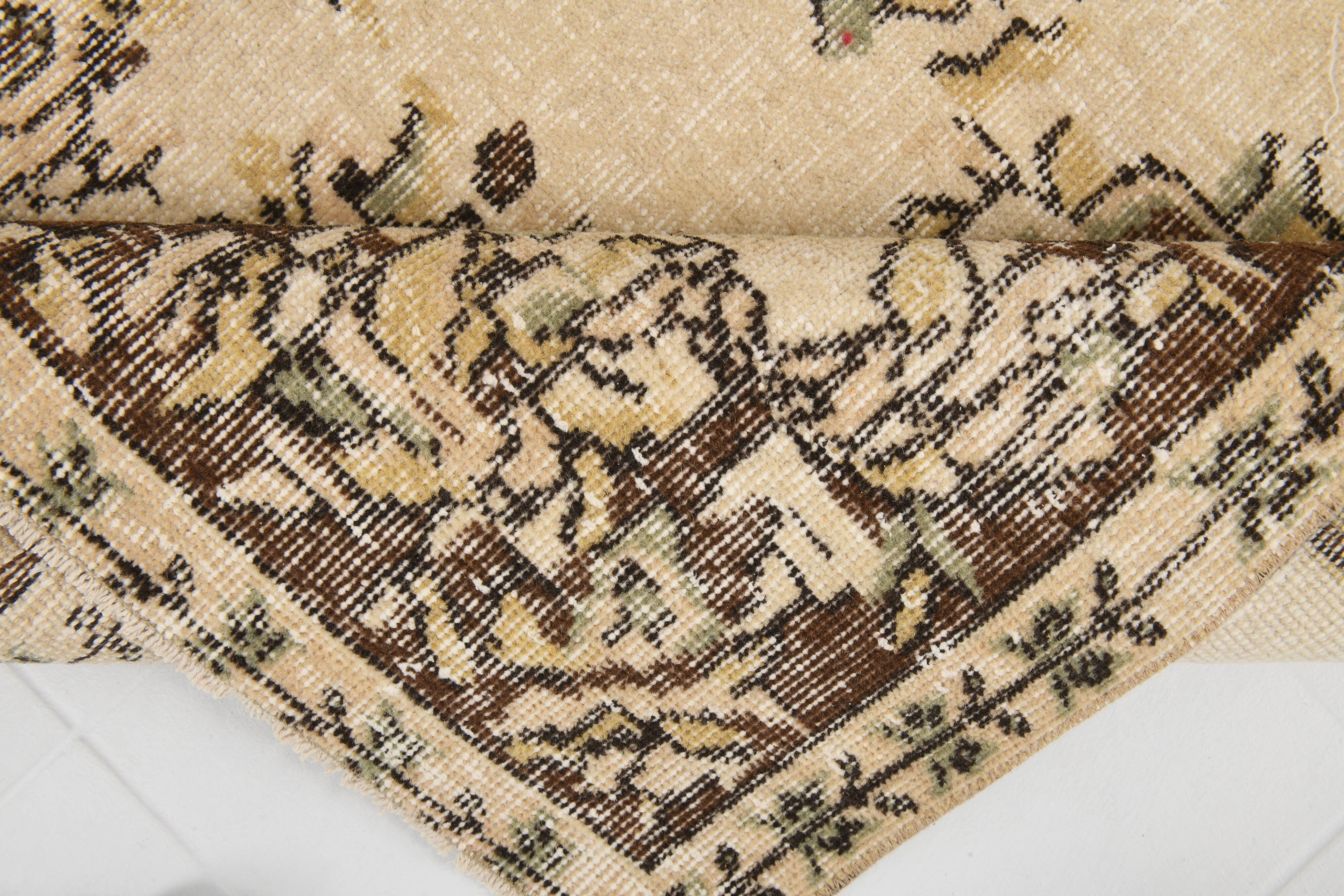 5x9 Cream & Brown Turkish Vintage Rug 162x260Cm SK 24779