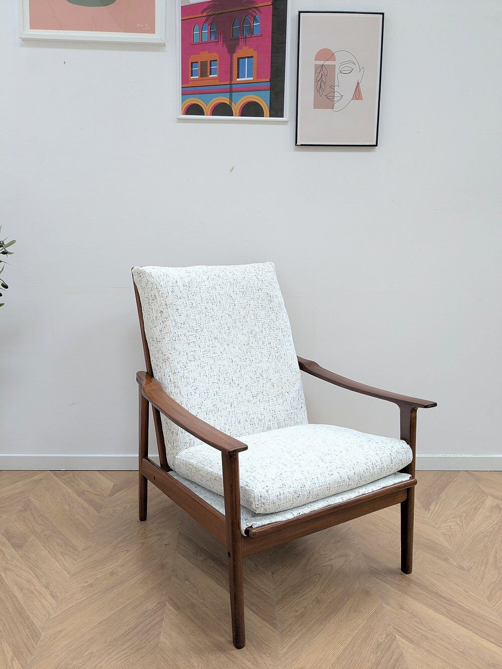 Vintage reupholstered Scandinavian armchair