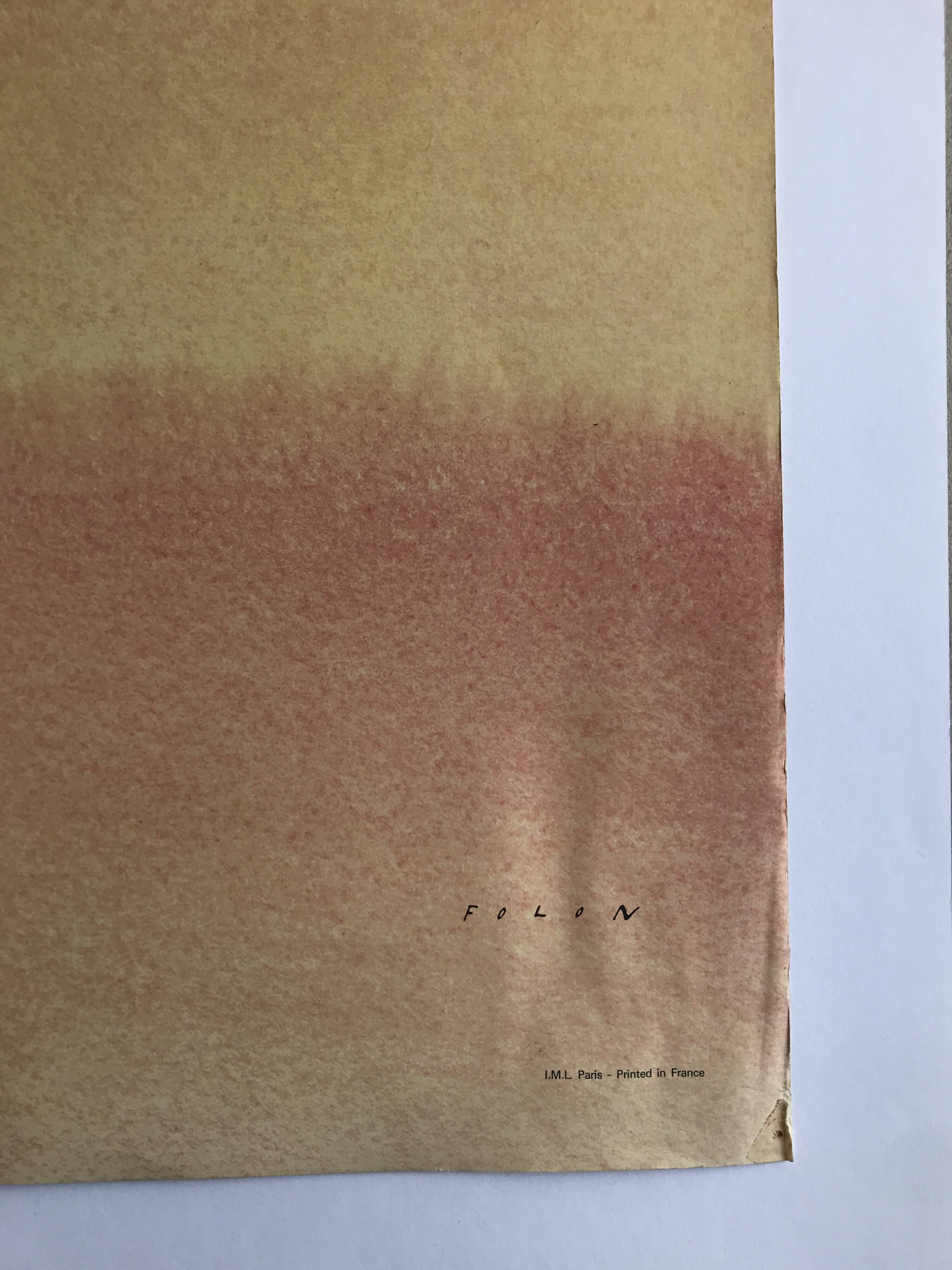 Jean-michel folon, folon for amnesty international, 1977. original poster