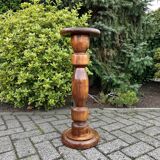 Vintage Wooden Plant Table, Tall Pedestal Side Table, Farmhouse Interior Style, Mid Century Furniture