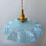 Large serrated blue Clichy glass pendant light