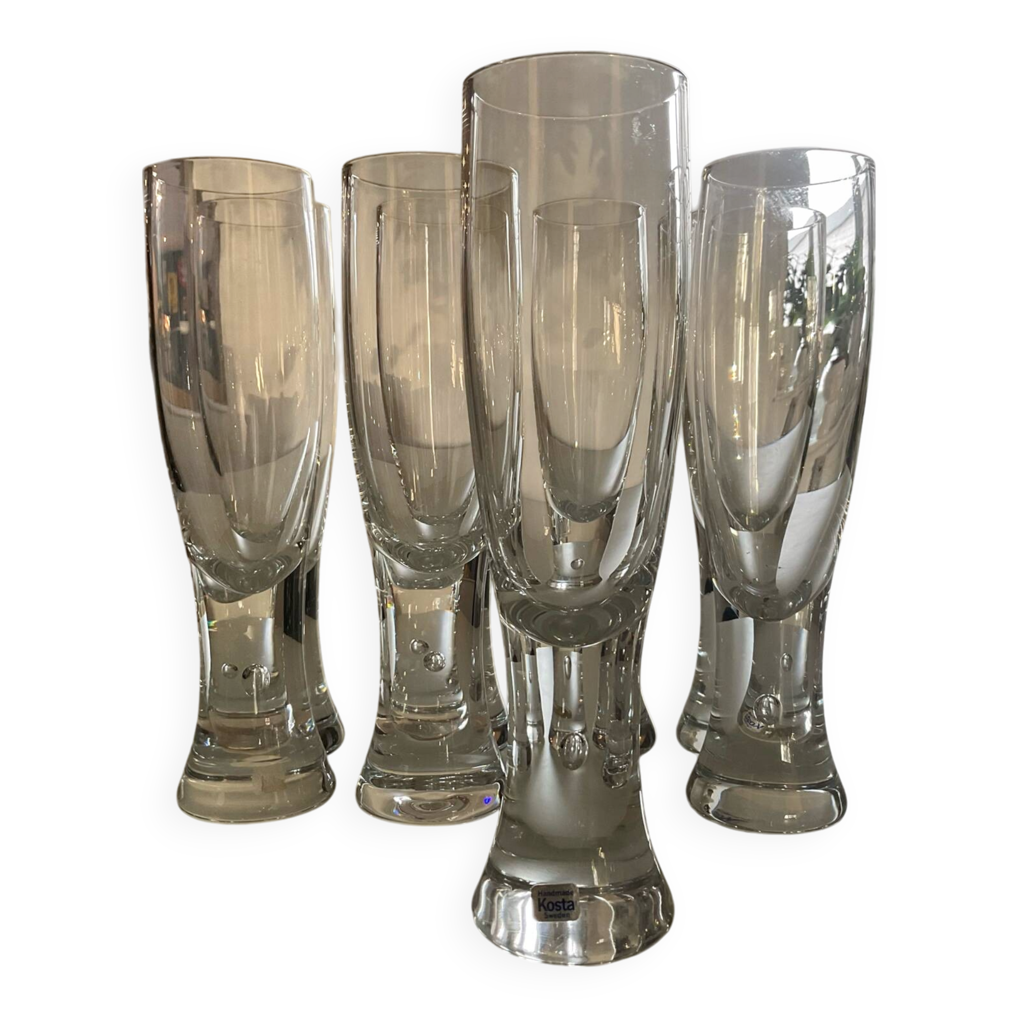Set of 8 vintage Kosta Boda champagne flute glasses