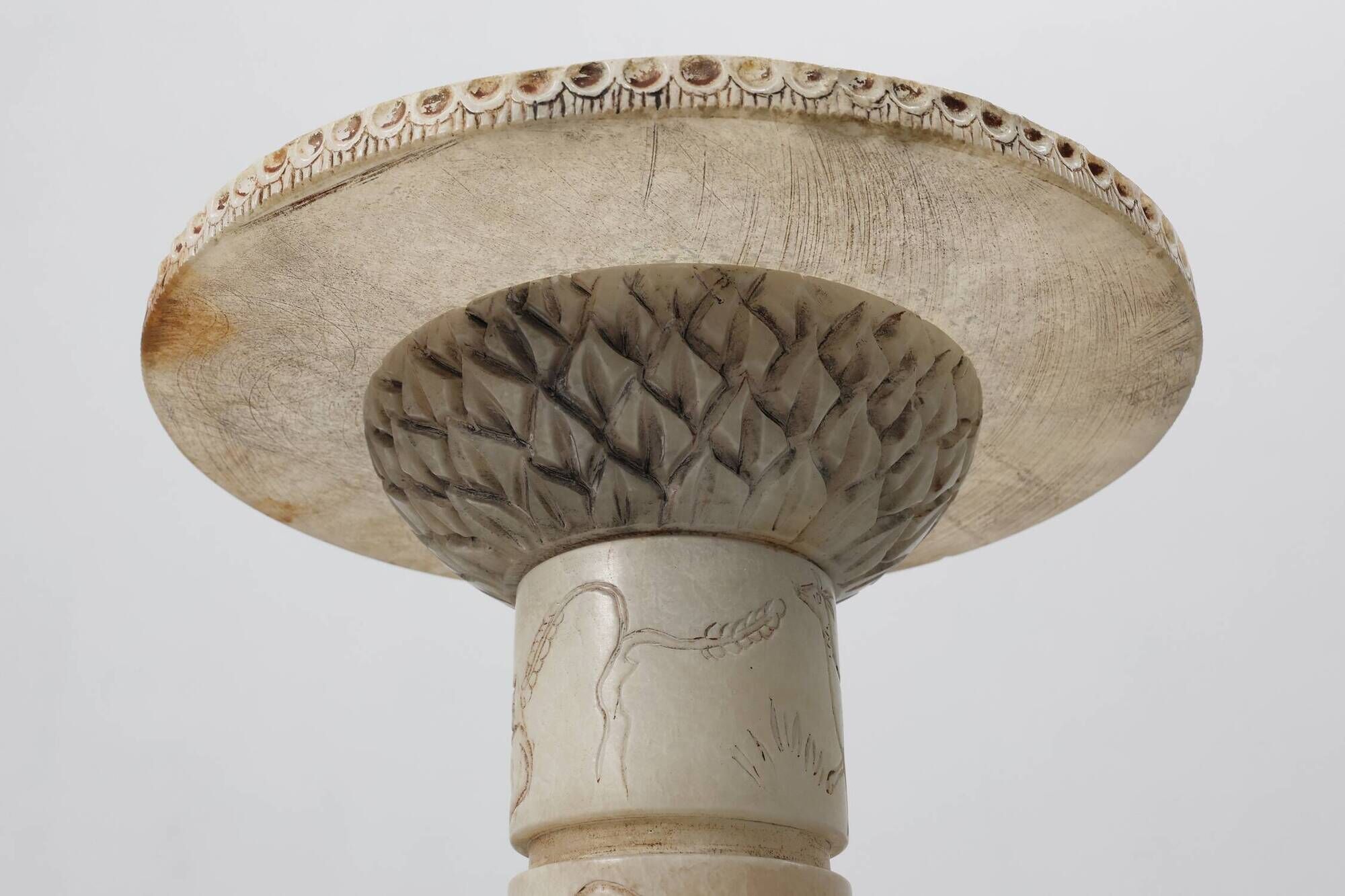 Carved alabaster pedestal with engraved figures, Italy ca. 1900