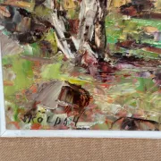 Original Swedish Oil on Canvas – “Birch Forest” by John Sköld – Signed – Dated 1954 – Framed – 40 × 40 cm