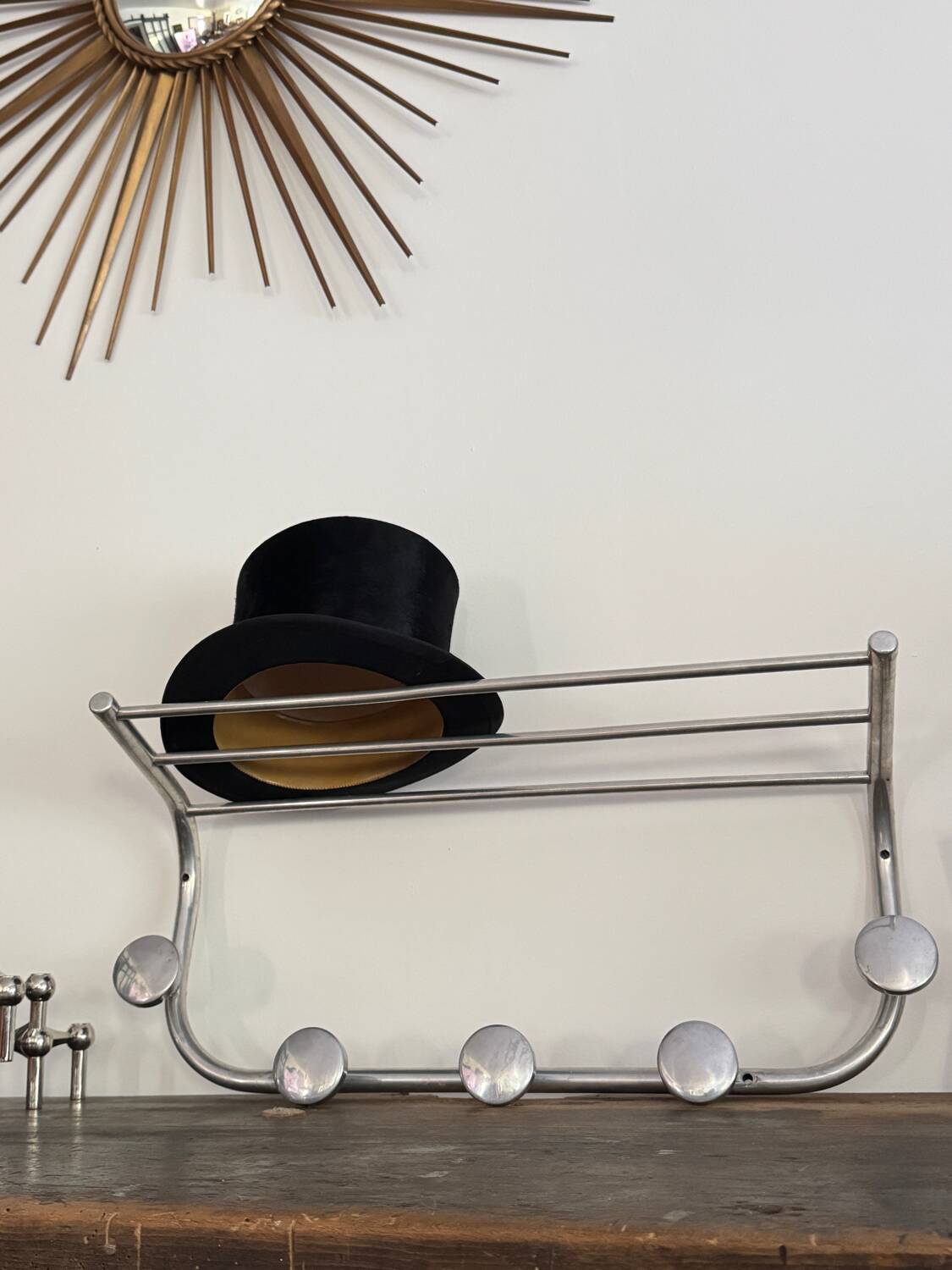 Vintage aluminum wall coat rack