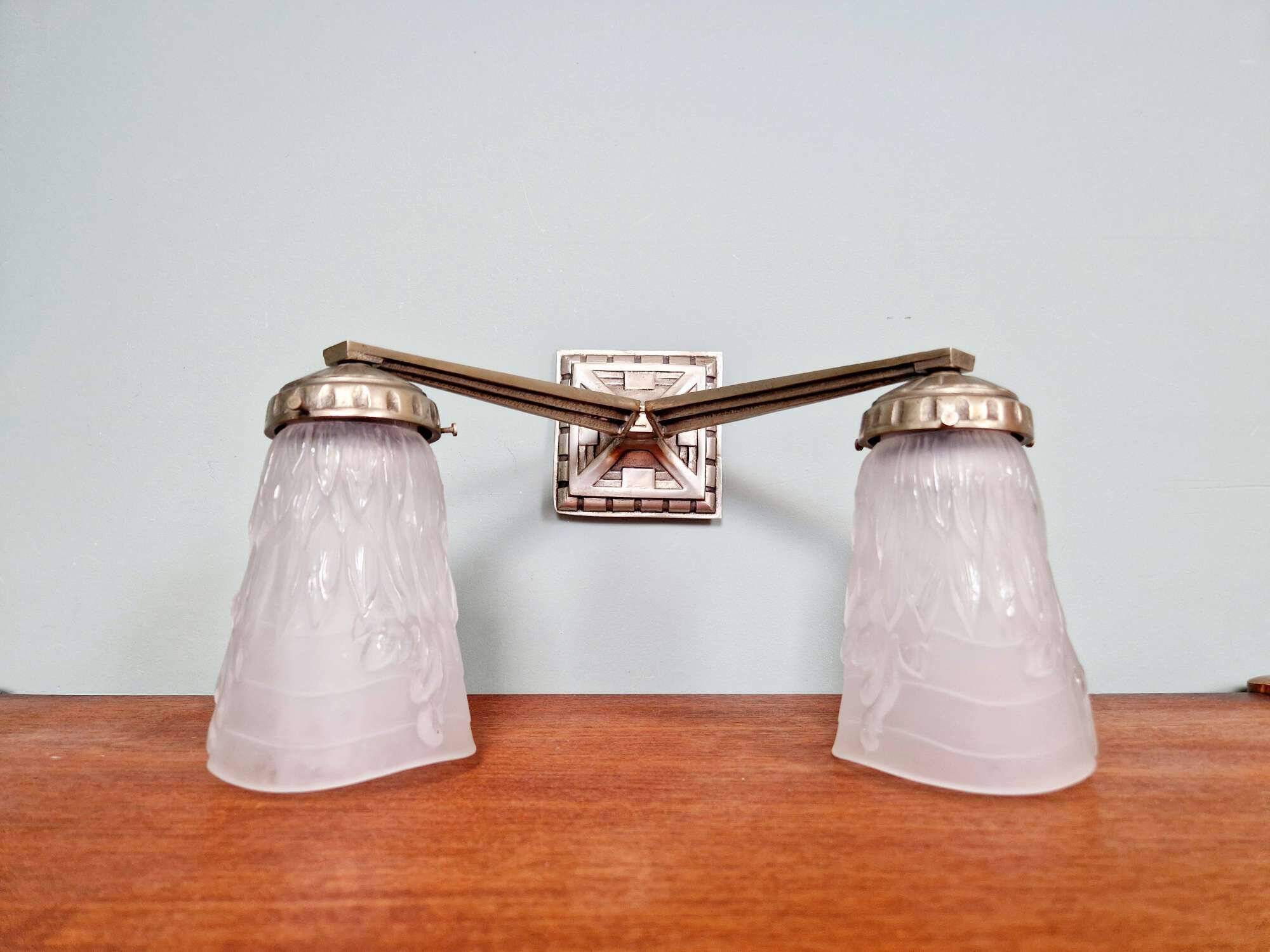 Art Deco double wall light in nickel-plated bronze, Lustrerie Bruxelloise, 1920-30