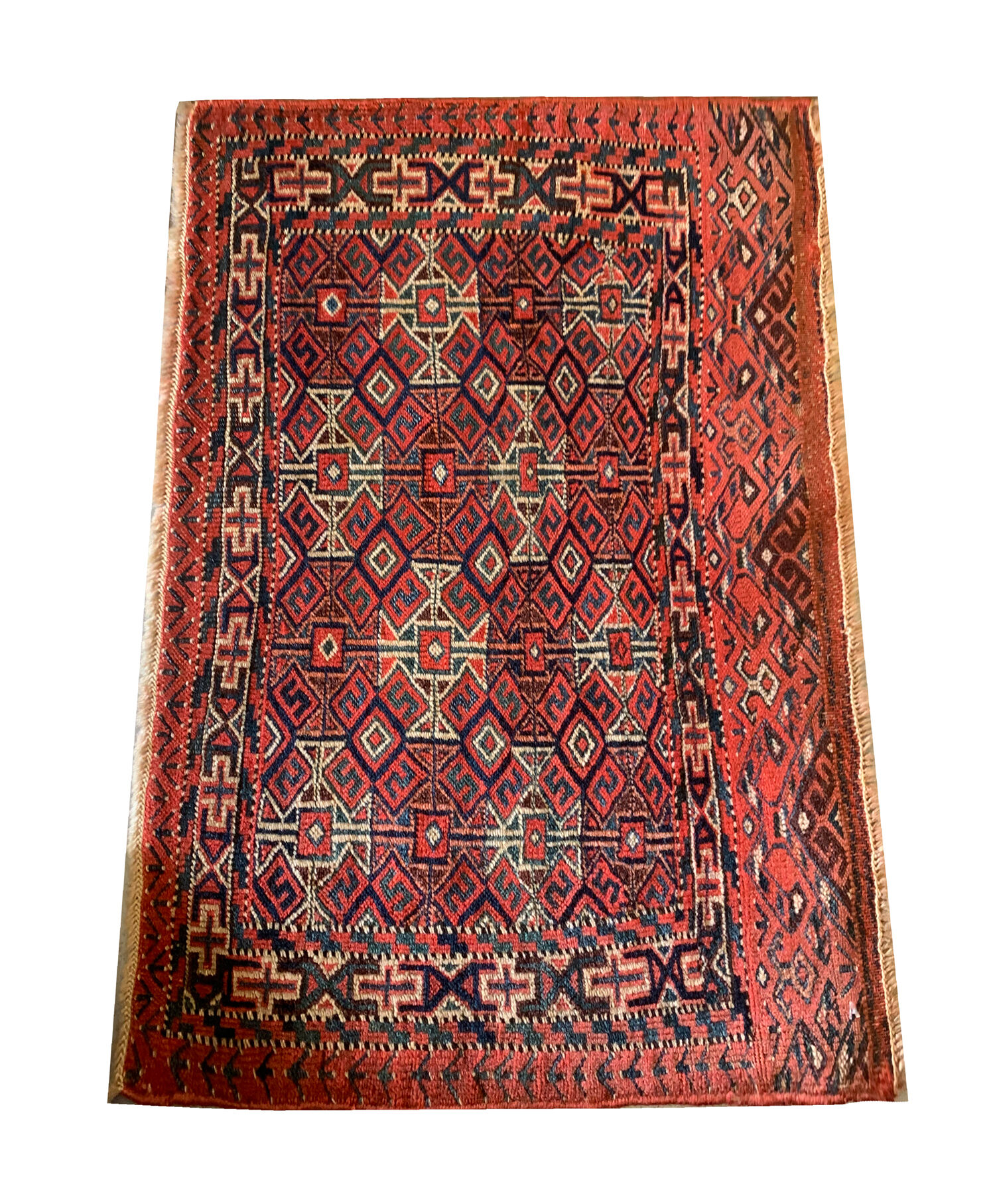Handmade Antique Persian Turkmen Wool Rug- 44x65cm