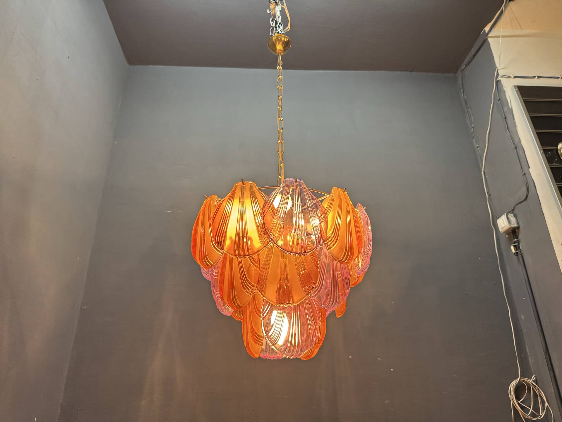 1980s Retro Murano Glass Shell Chandelier in Amber and Lavender, Italy