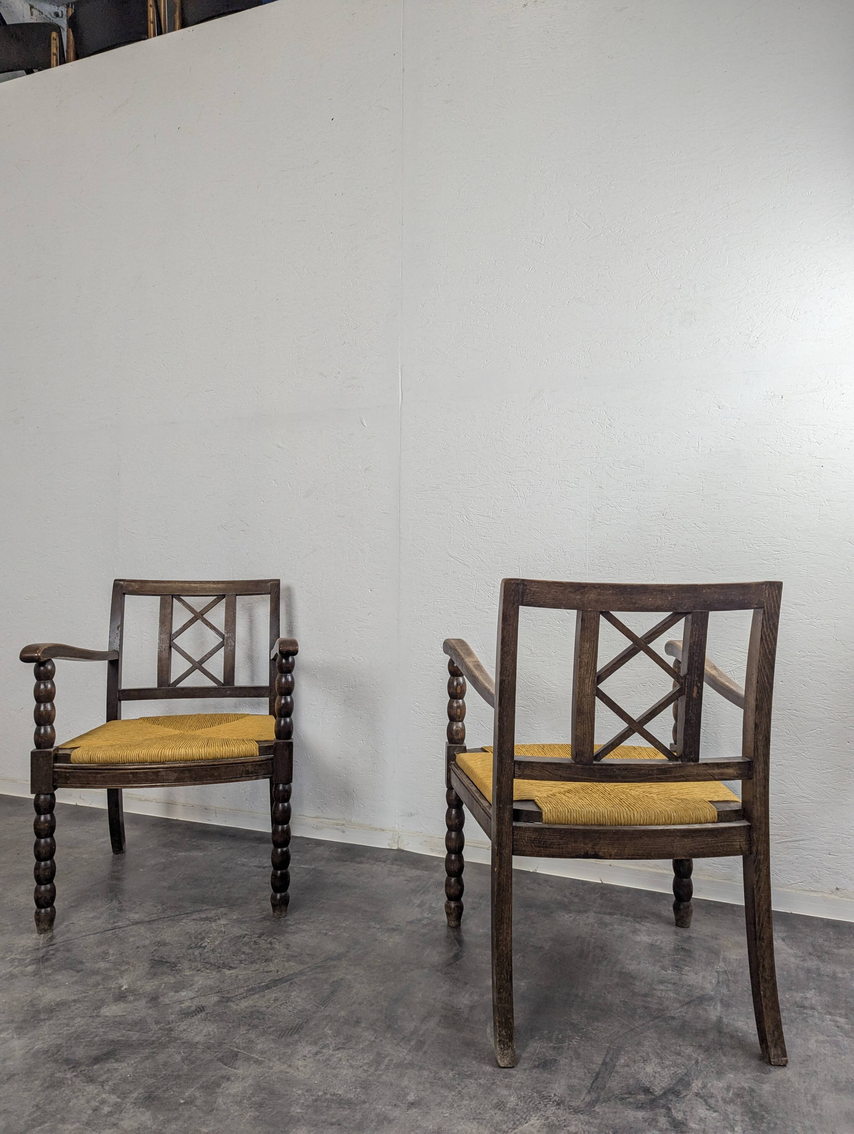 Pair of brutalist spool chairs