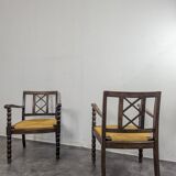 Pair of brutalist spool chairs