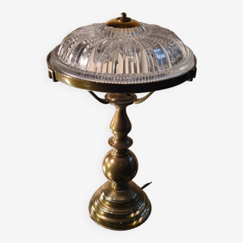 Lampe laiton massif et son dome en verre tailler 1930 42x26 et 4kg