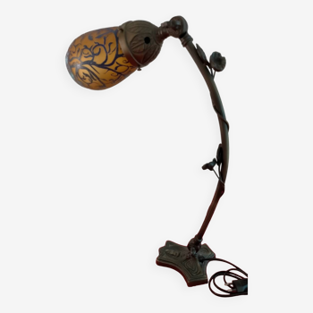 Art Nouveau lamp, articulated glass paste