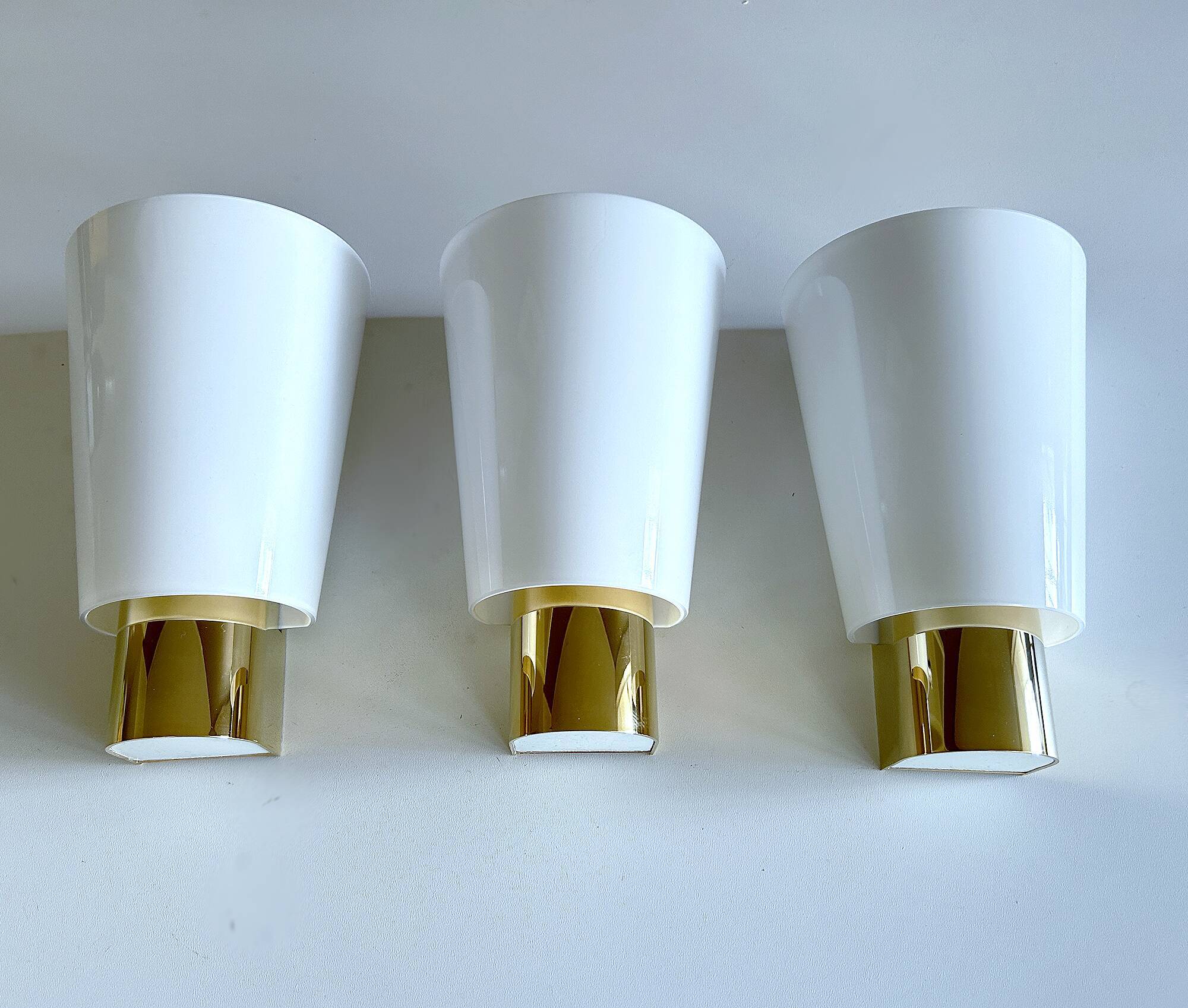 Set of 3 Vintage Limburg Wall Lights Gilded with fine gold, Glass