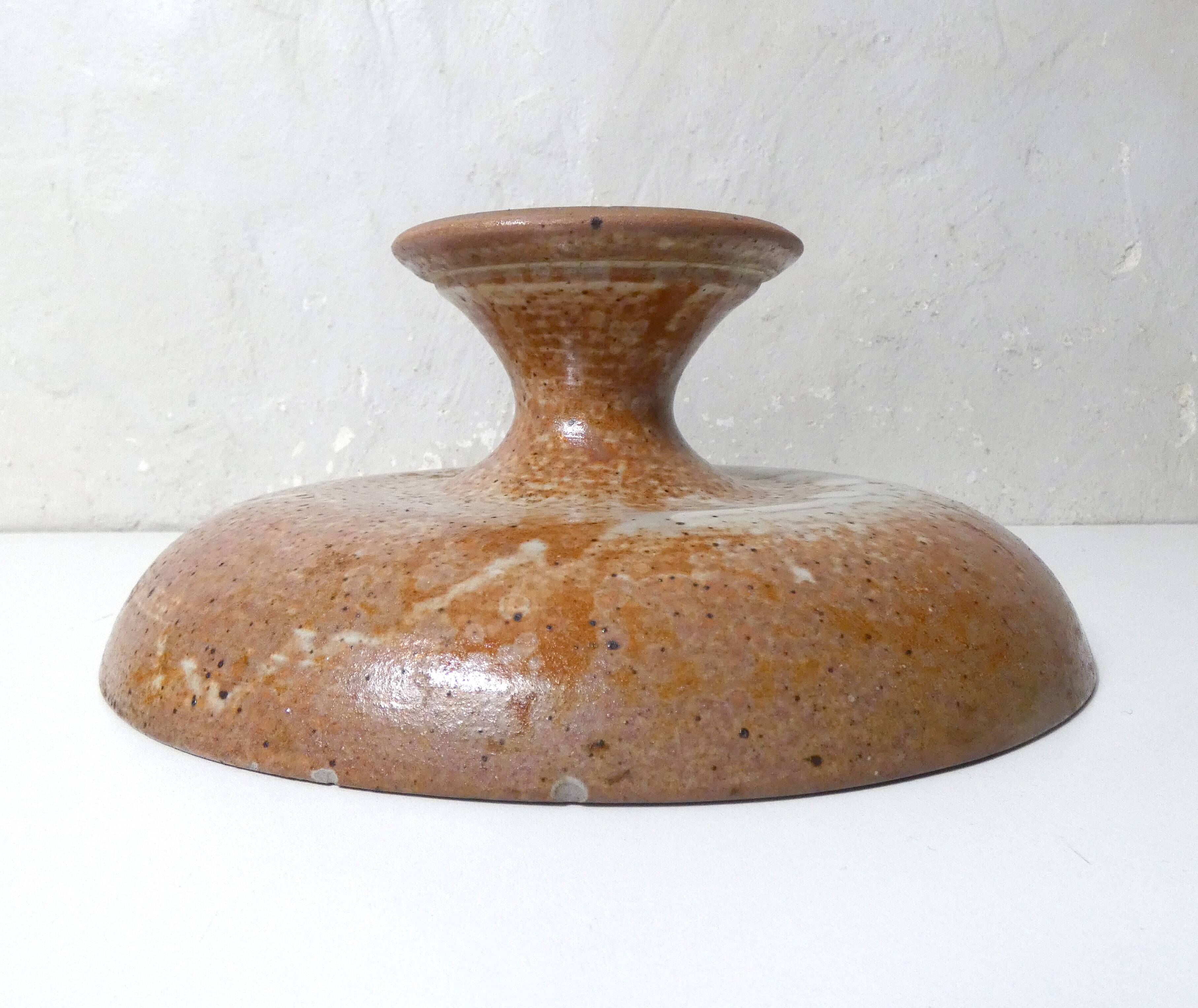 Large vintage stoneware compote dish with a footed plate