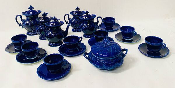 Service a thé café Art Déco en faïence polychrome XX siècle