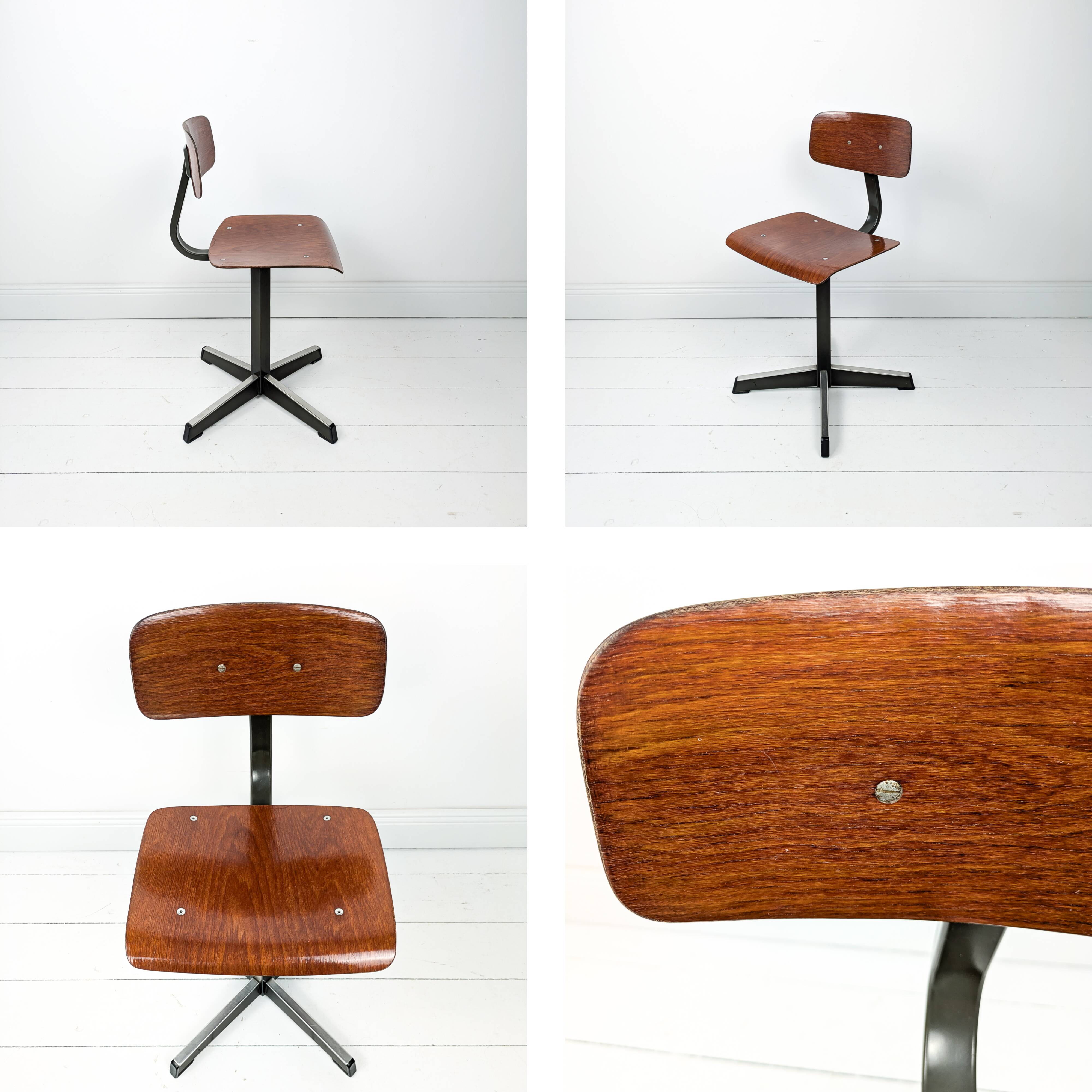 Mid Century Chaise d'école Chaise d'enfant Bois Métal Vintage Rétro Chambre d'enfant Pied Skandi Sca