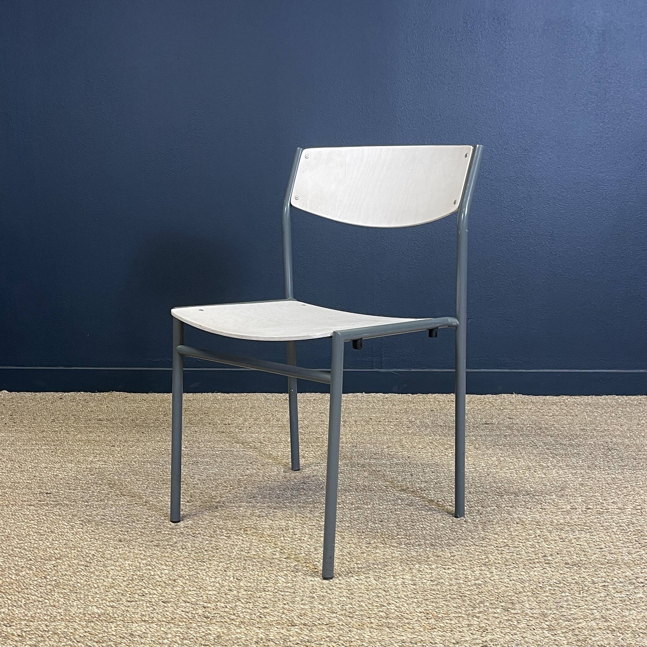 Pair of gijs van der sluis chairs white wood grey legs netherlands 1970s