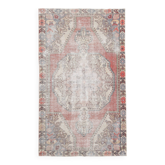 Tapis rustique vintage rouge pâle et beige 4x7, 129x217 cm
