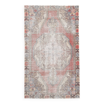 4x7 Pale Red & Beige Rustic Vintage Rug, 129x217Cm