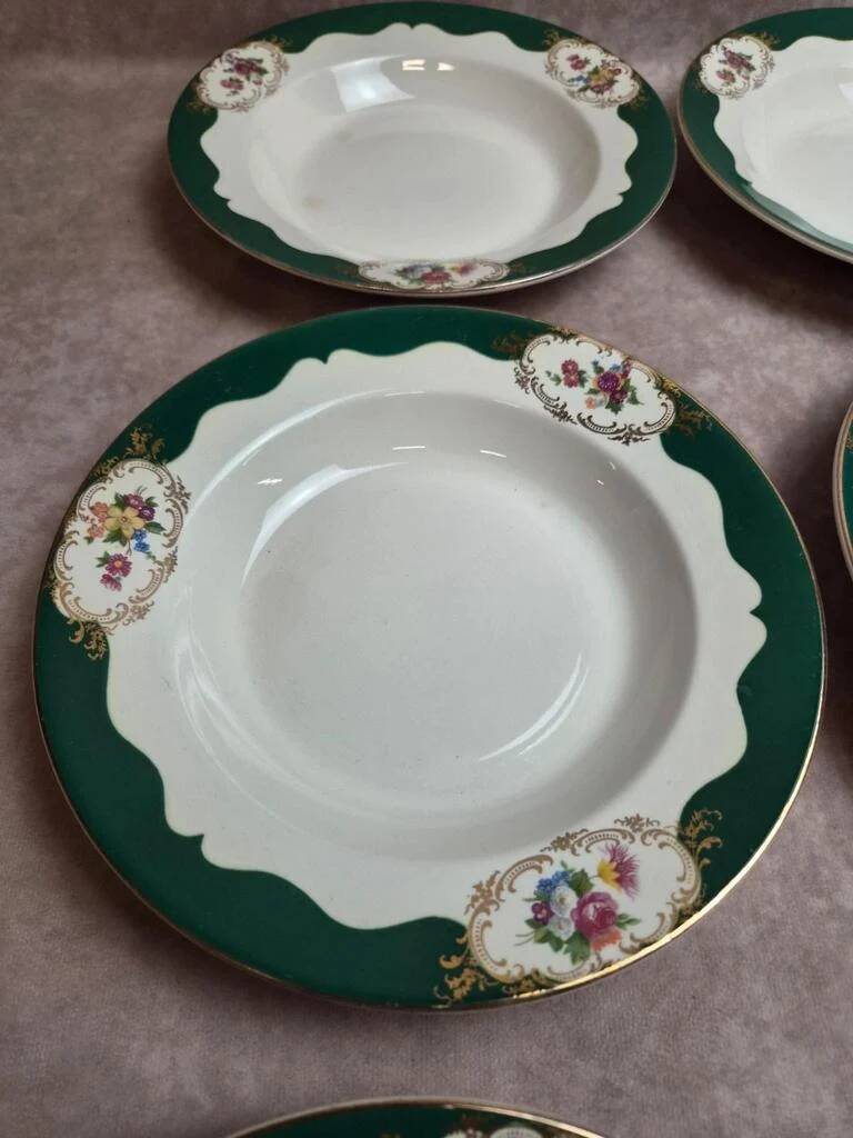 Set of 7 deep plates Digoin Sarreguemines Champagne – Opaque porcelain – Vintage ironstone