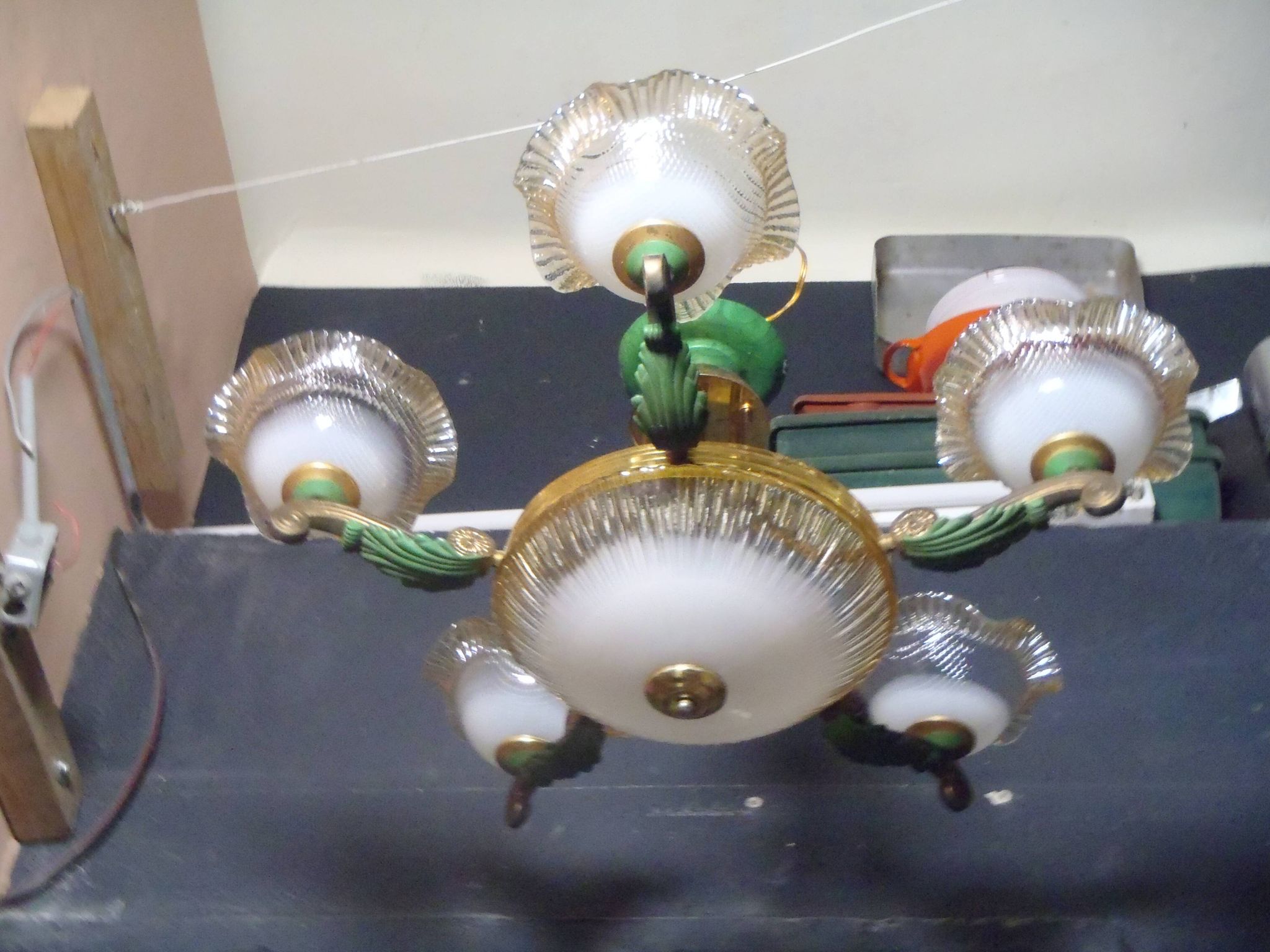 Lustre 7 feux verre et laiton