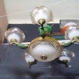 7-light chandelier in glass and brass.