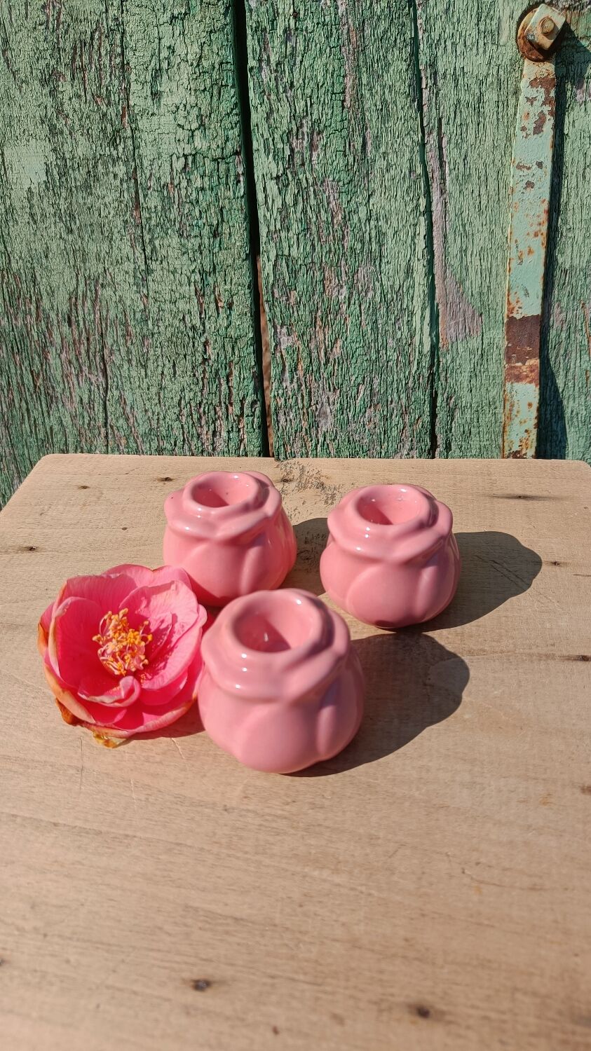 Ceramic pink flower candlestick