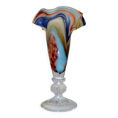 Vase ancien cristallerie pierre de lune verre soufflé piédouche
