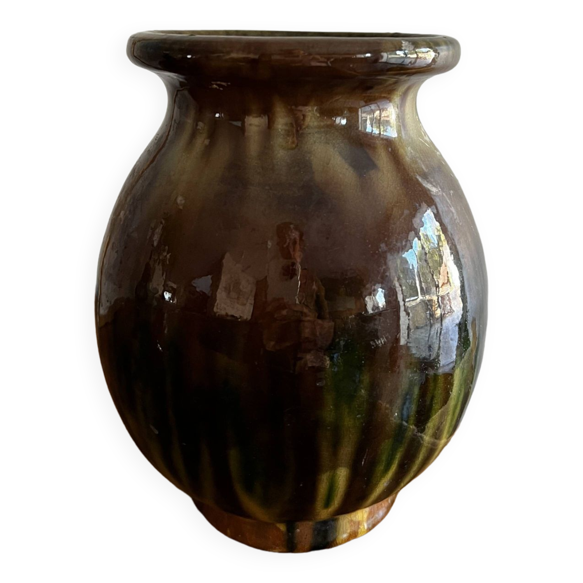 Green flamed stoneware vase