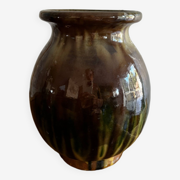 Vase grès flammé vert