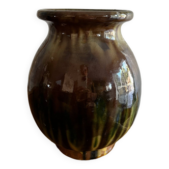 Vase grès flammé vert