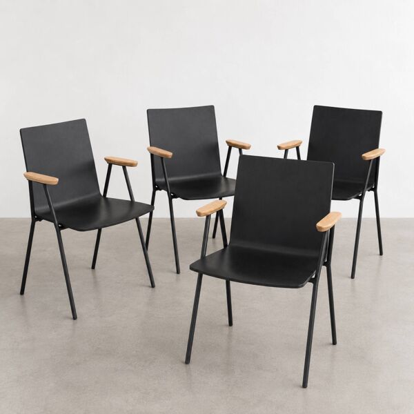 Lot de 4 fauteuils design Pedrali – Italie – Bois & acier