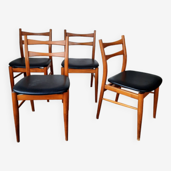 Set of 4 vintage Scandinavian chairs with Skaï seat