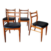 Set of 4 vintage Scandinavian chairs with Skaï seat