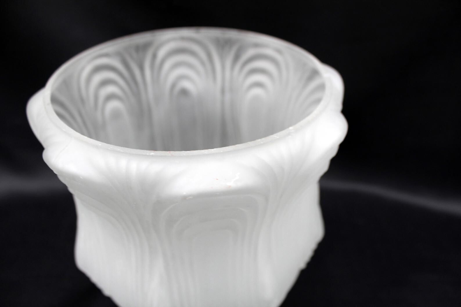 Art deco, vintage frosted white glass globe, swirl design light shade