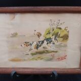 Ancien tableau peinture aquarelle chien de chasse signé p giraud