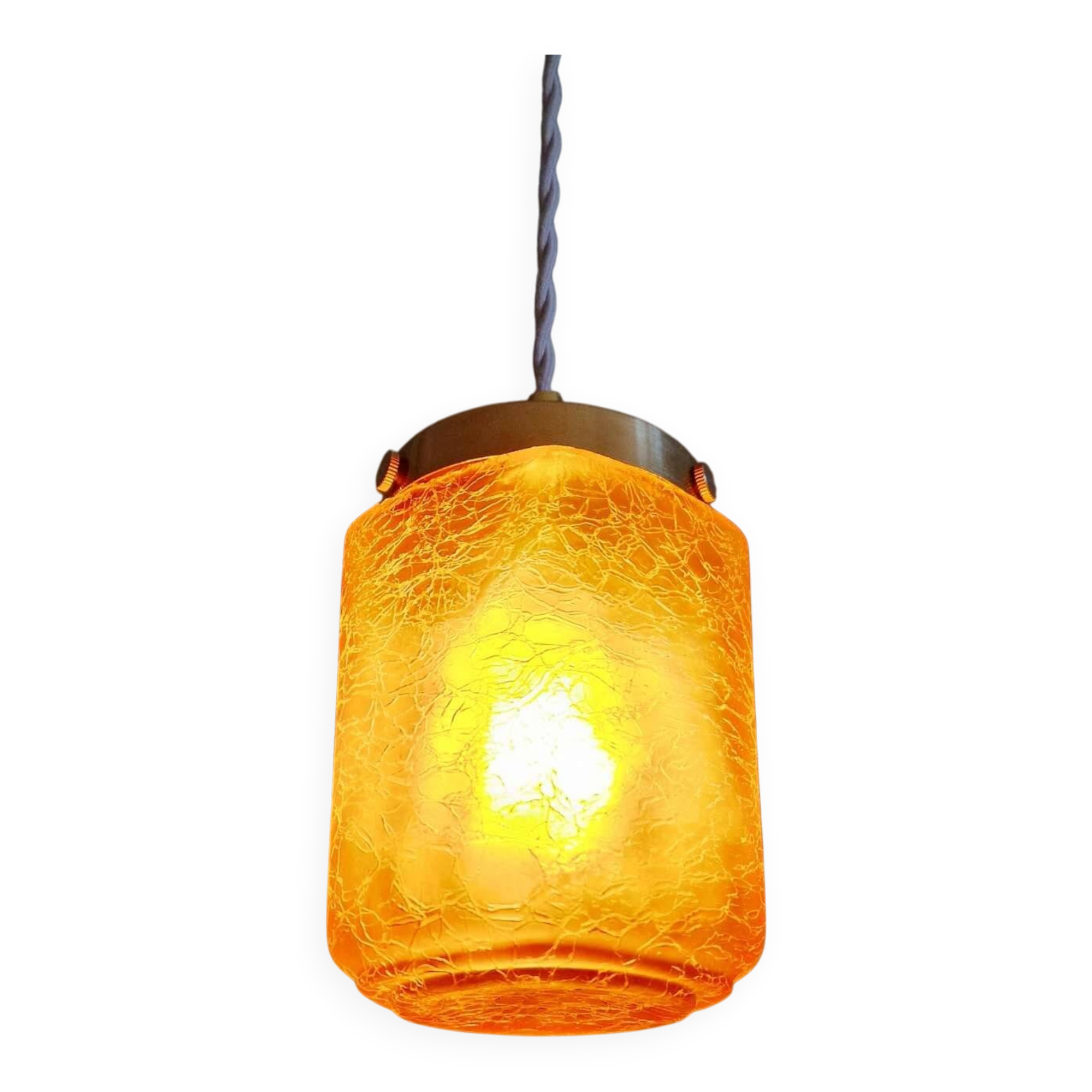 Suspension art déco en verre craquelé couleur ambre, 1920-30