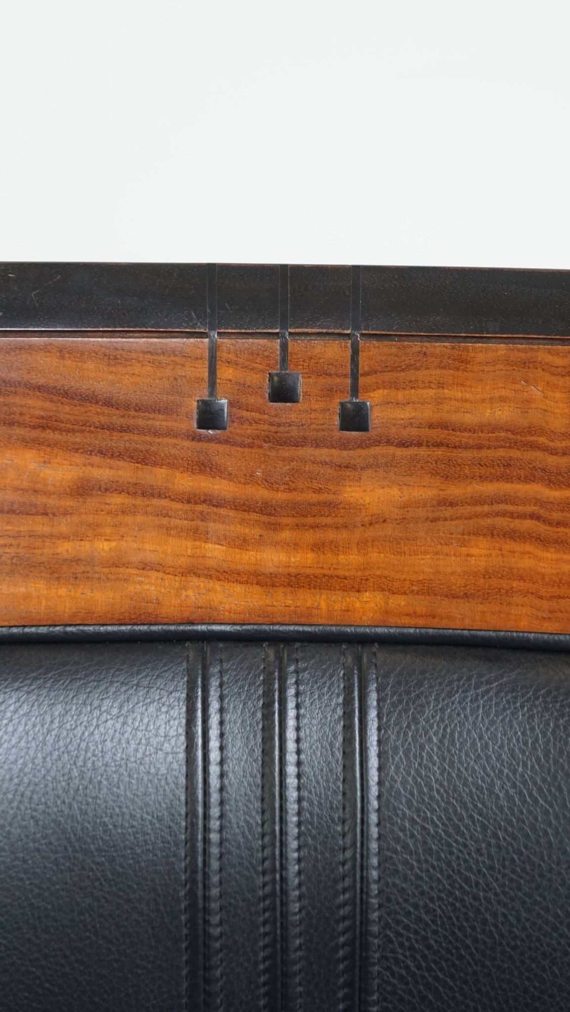 Black Cowhide Leather and Wooden Art Deco Armchair