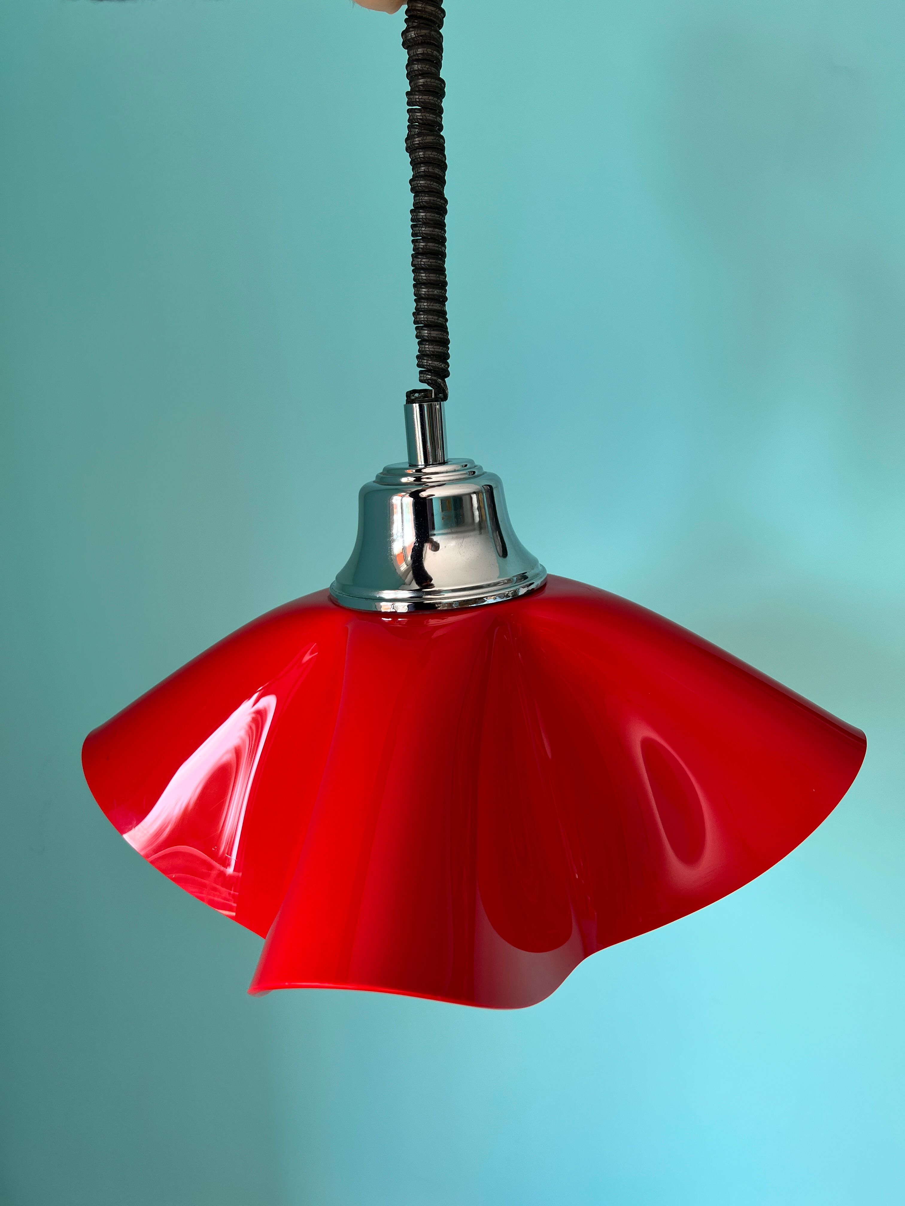 Ceiling pendant lamp / vintage and retro ceiling lamp / 1970s / red colour