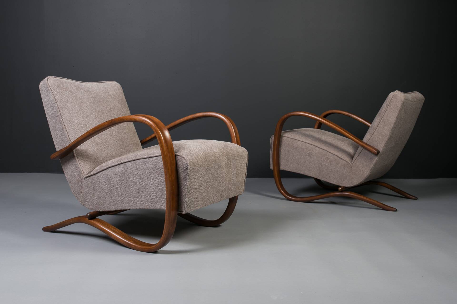 Rare Art Deco armchairs by J. Halabala, model H269, 1930s, set of 2.