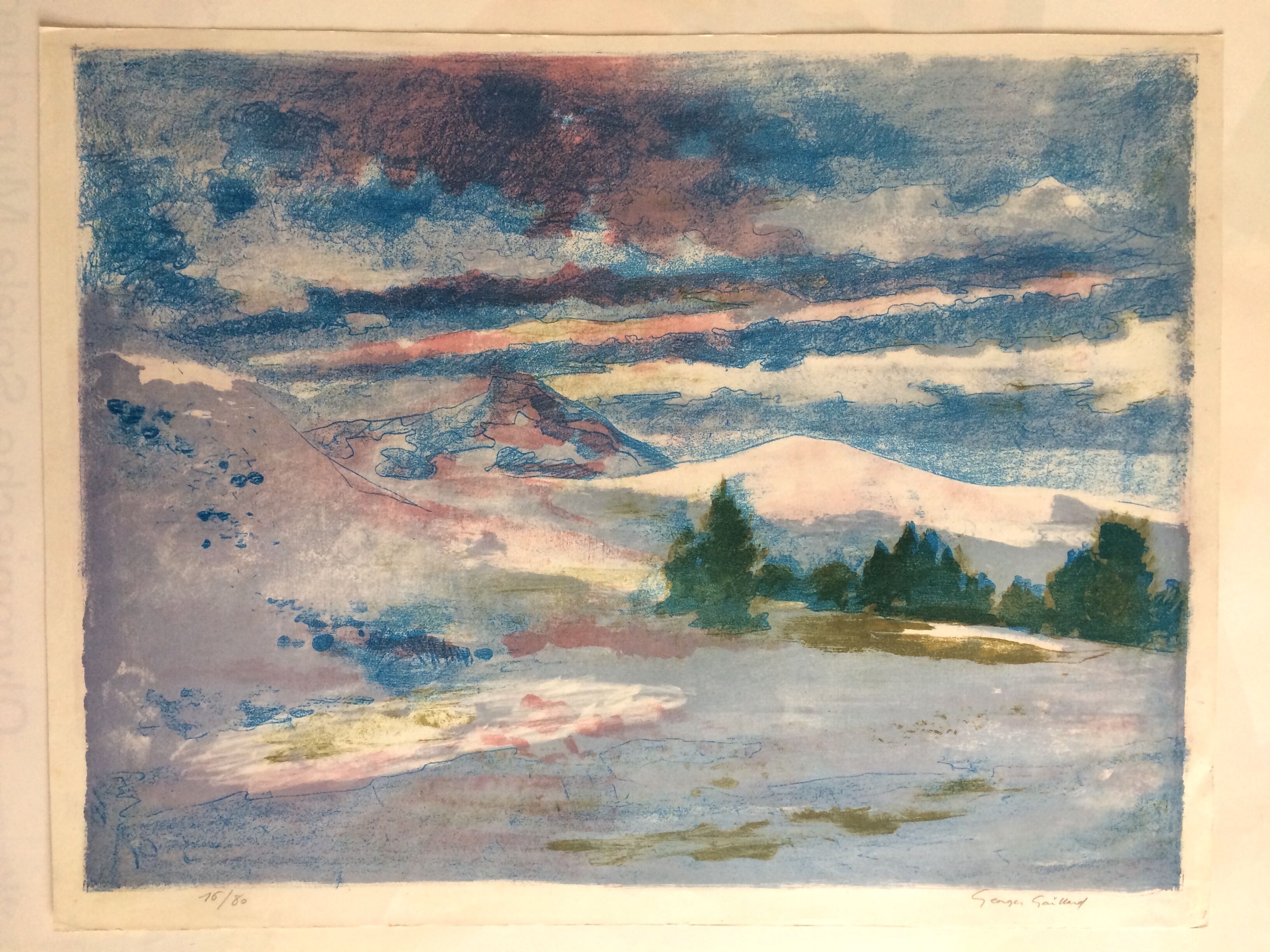 Color lithograph signed and numbered Georges Gaillard, La Montagne Sainte Victoire