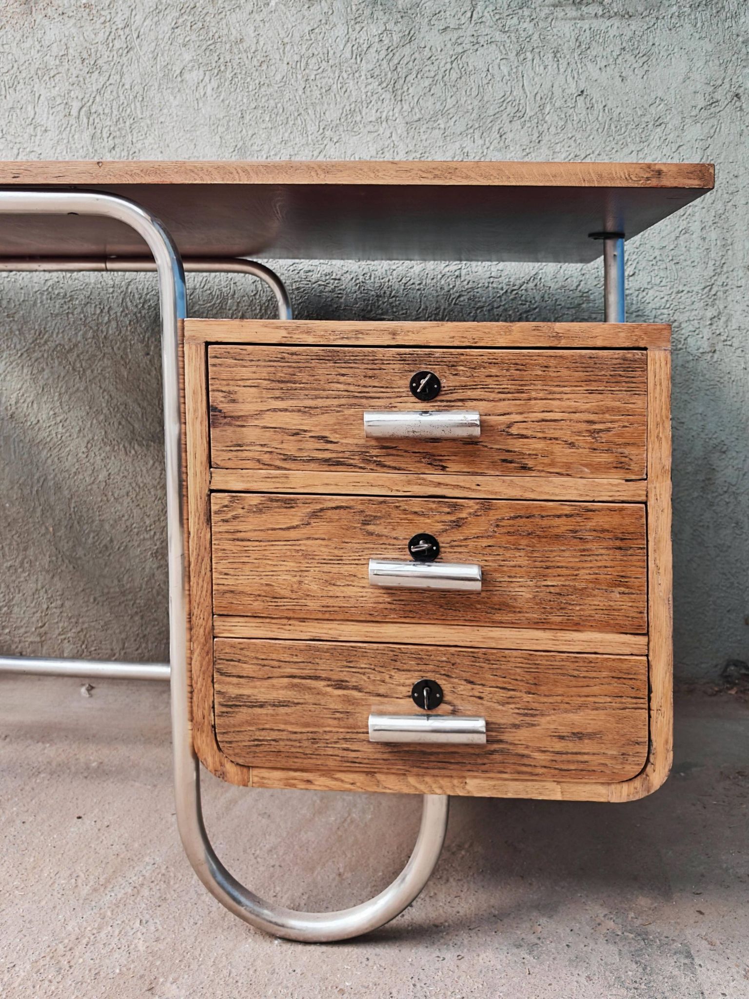 Bureau Bauhaus in ash veneer and tubular steel by Andre Lurcat