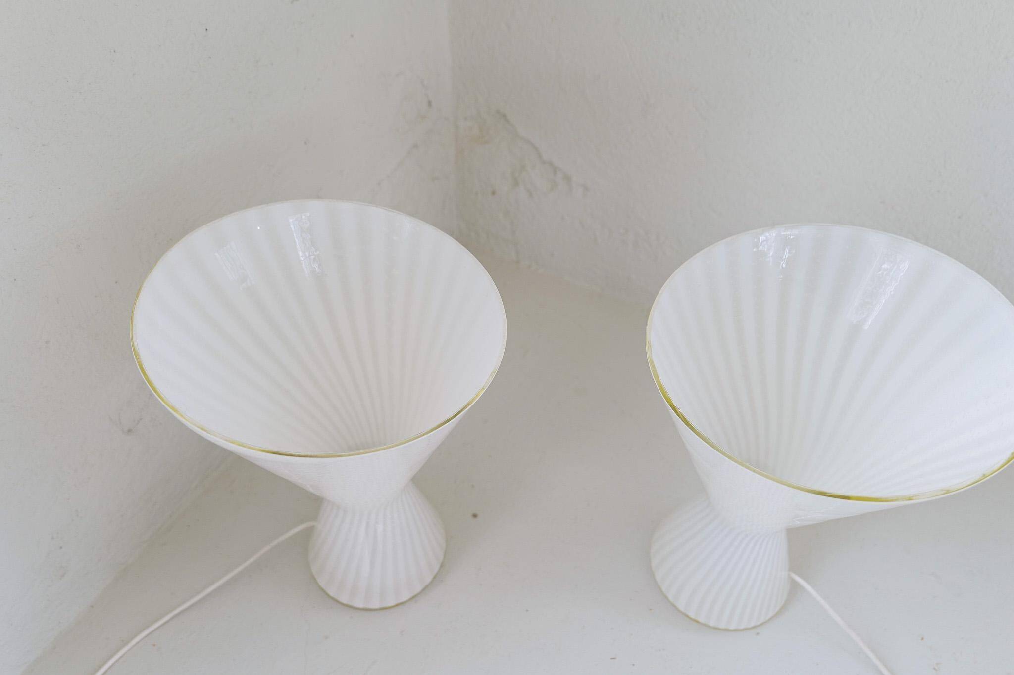 Pair of large classic white Murano table lamps from Italy, 1970s.