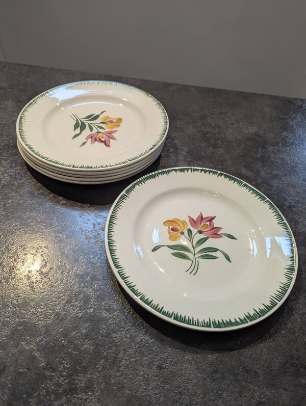 Lot 6 assiettes dessert anciennes Digoin Sarreguemines modèle Boby TBE