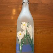 Frosted glass bottle, crocus design, LilLian Vernon