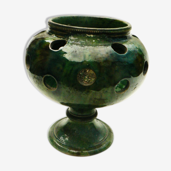 details on old bulb pot in glazed earthenware